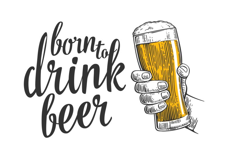 手绘手持啤酒的海报设计