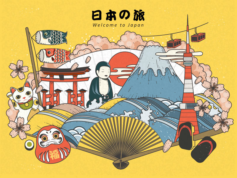 矢量日本传统文化海报图片 矢量可爱的日本旅游景点地图设计素材 高清图片 摄影照片 寻图免费打包下载