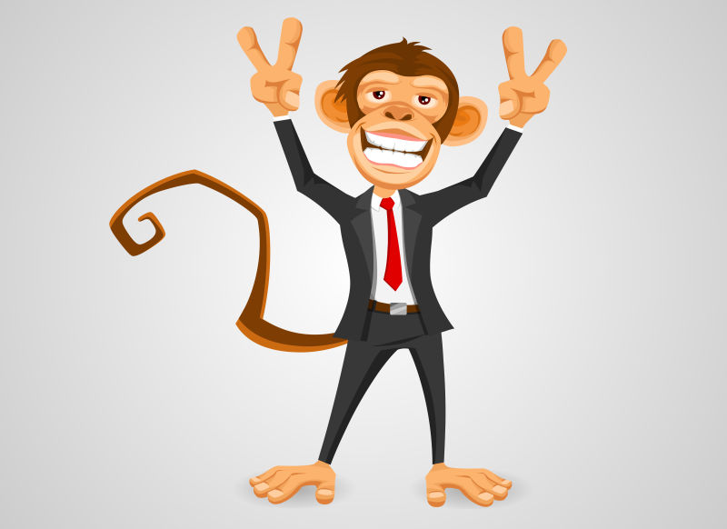 矢量心满意足的卡通猴子商人