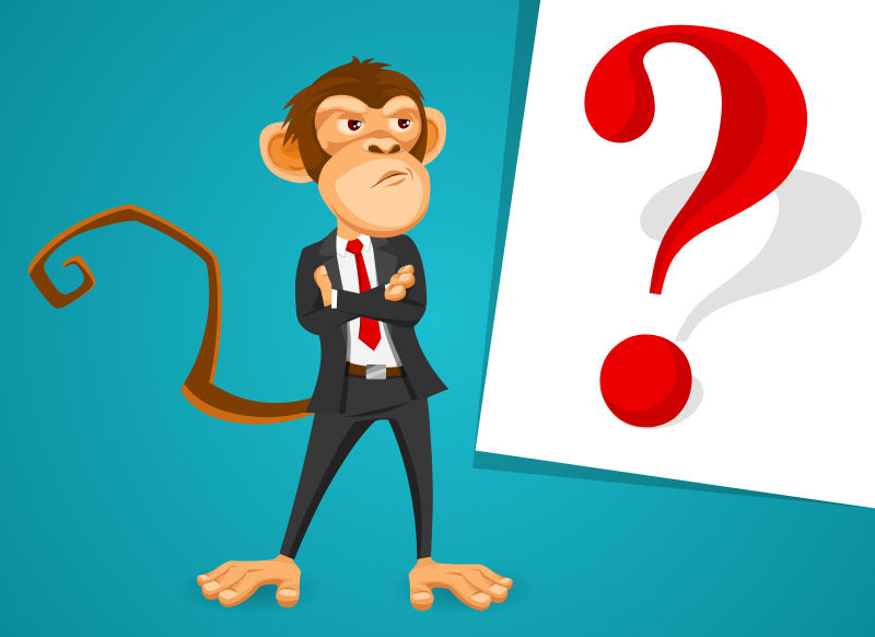 矢量正在思考的卡通猴子商人