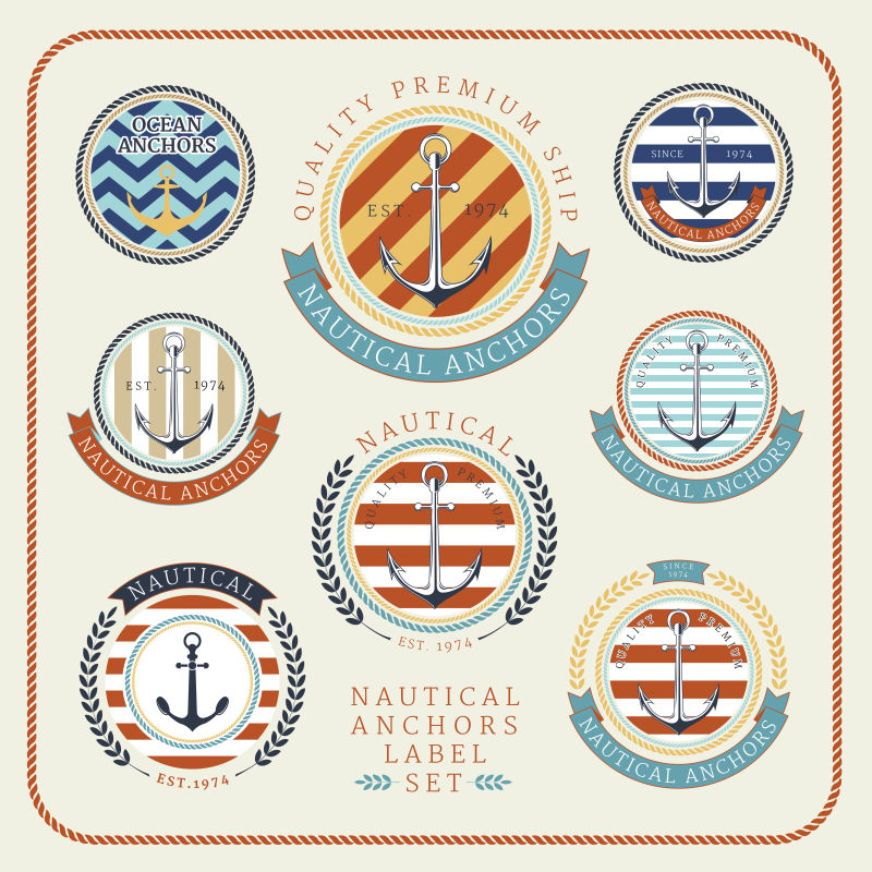 复古卡通的矢量航海标签设计