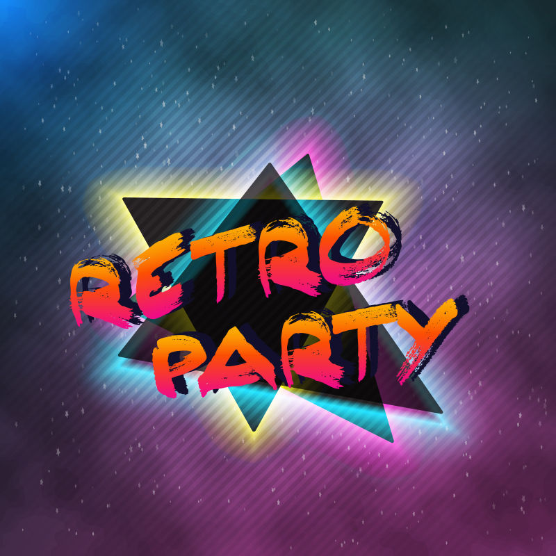 创意矢量霓虹灯元素的复古迪斯科背景