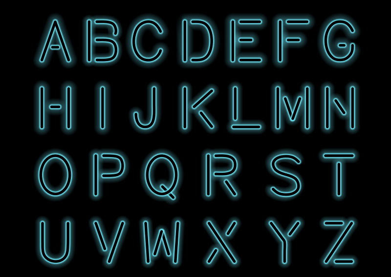 创意矢量蓝绿色霓虹灯字母设计元素
