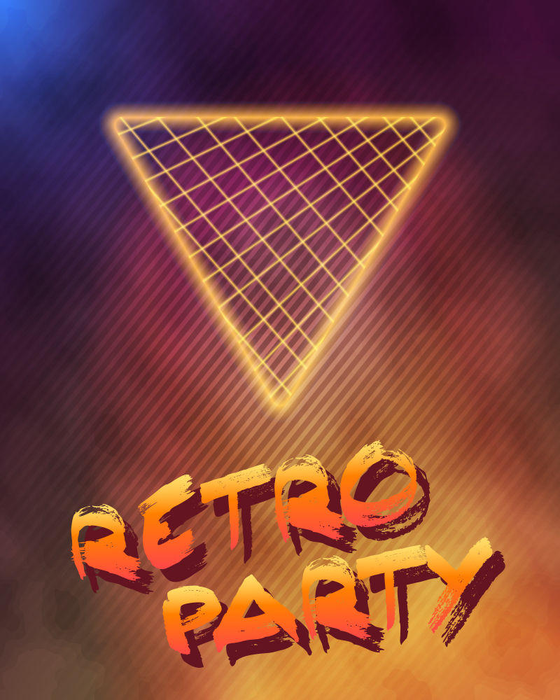 霓虹三角形元素的矢量复古海报设计