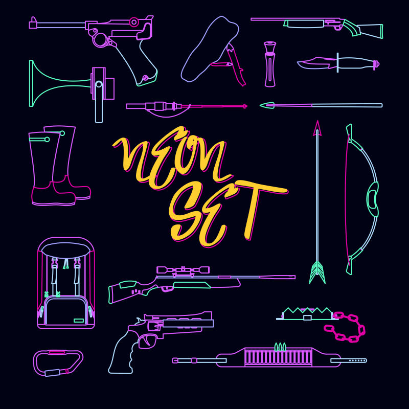 矢量彩色武器形状的霓虹灯