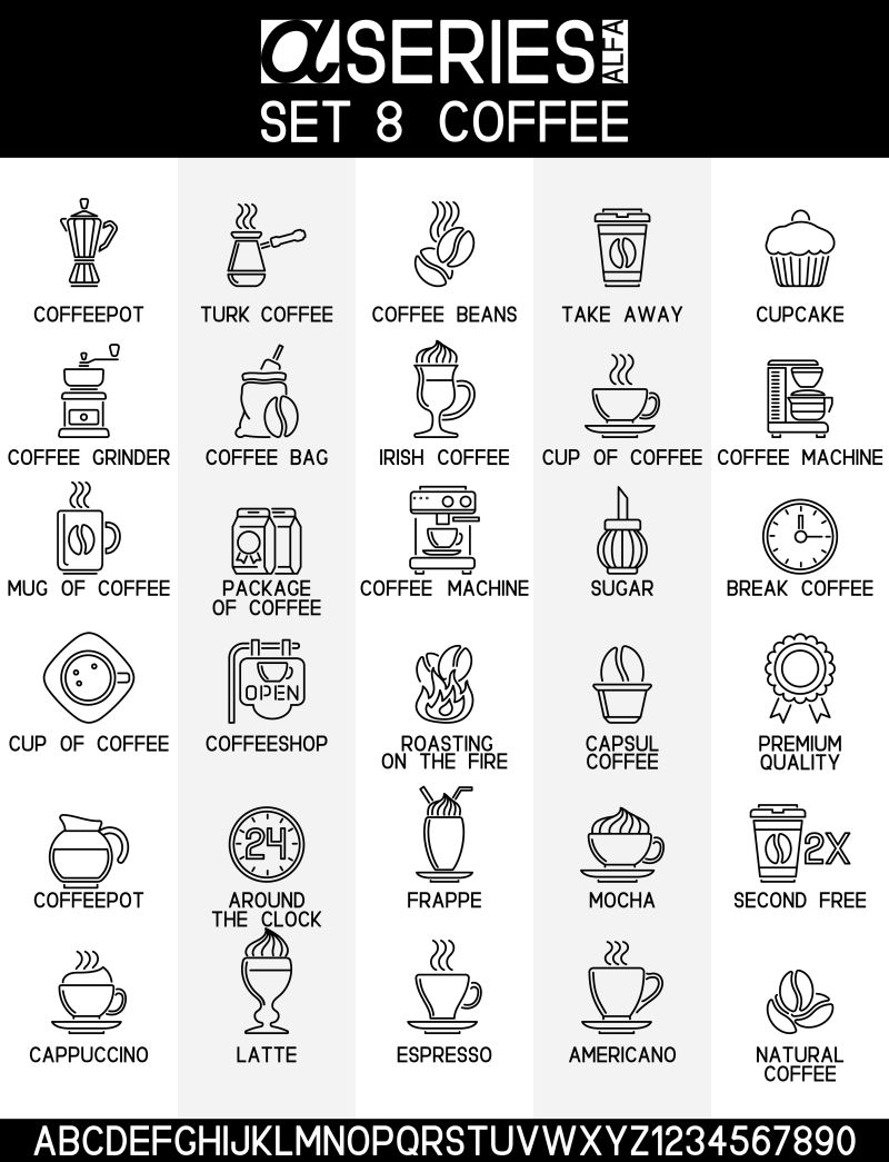 手绘风格的咖啡主题矢量图标设计