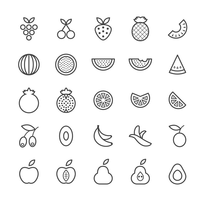 矢量水果类的简易黑线图标设计