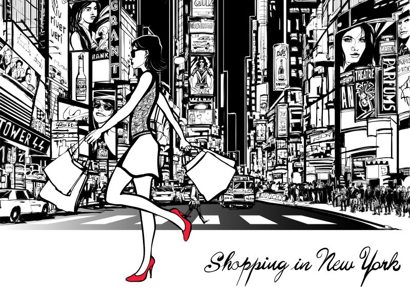 矢量手绘纽约街道