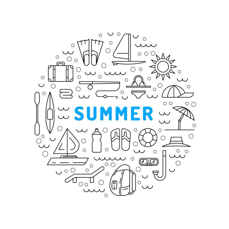 矢量手绘夏季旅游图标插图