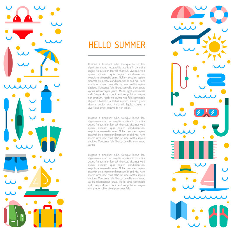 矢量创意卡通暑假和旅游的图标