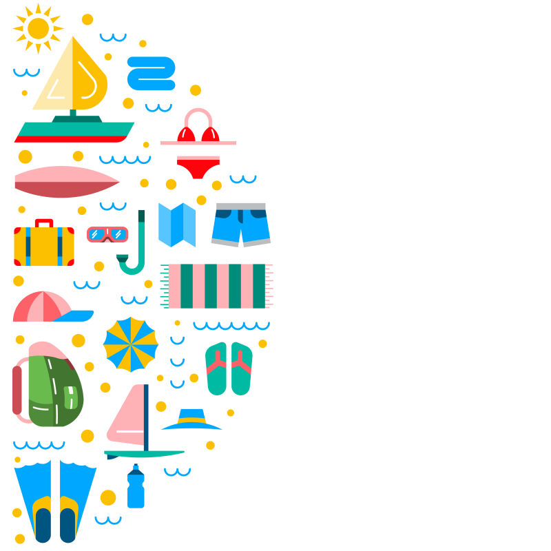 矢量卡通夏季概念的扁平图标背景