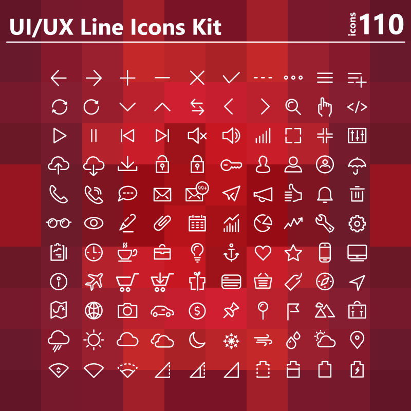 红色背景下的UI和UX矢量图标设计