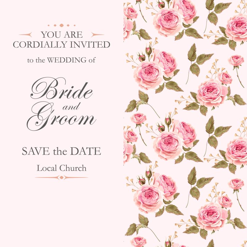 粉色花朵的矢量婚礼请柬设计