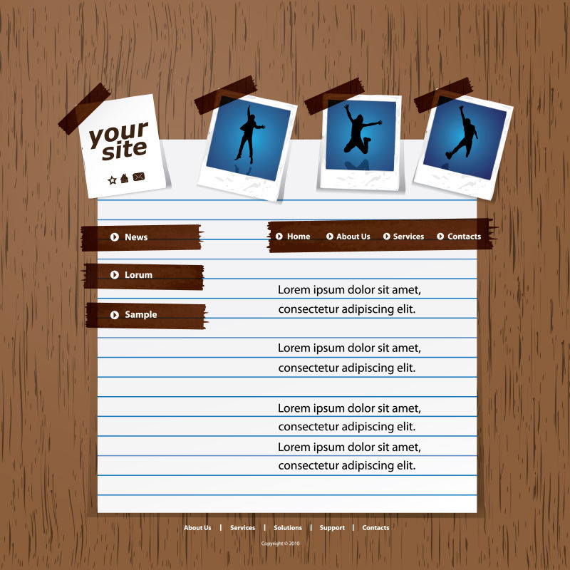 矢量木纹背景的现代网站主页设计