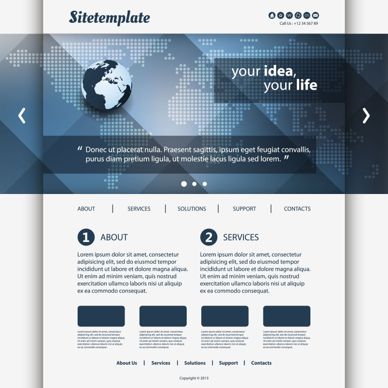 矢量点状地图元素的网站主页设计