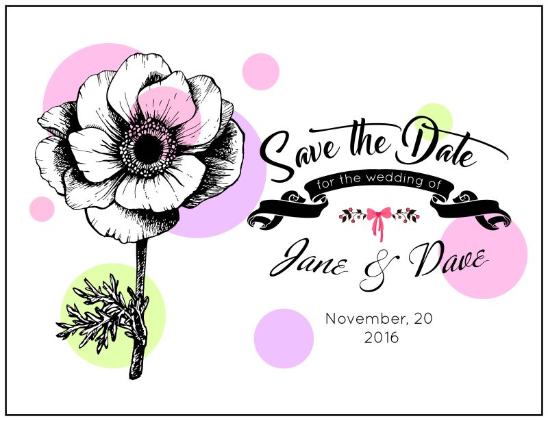 创意手绘婚礼花卉请柬设计矢量元素