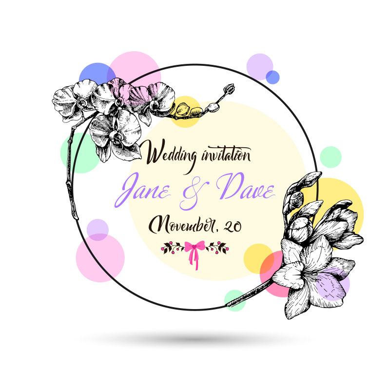 矢量手绘花卉装饰请帖设计元素