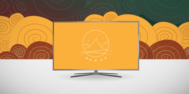 橙色平面的矢量桌上的电脑