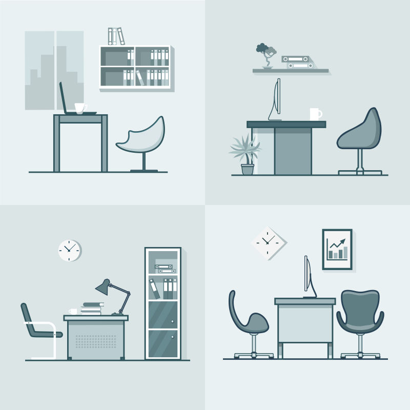 矢量的办公工作台插图