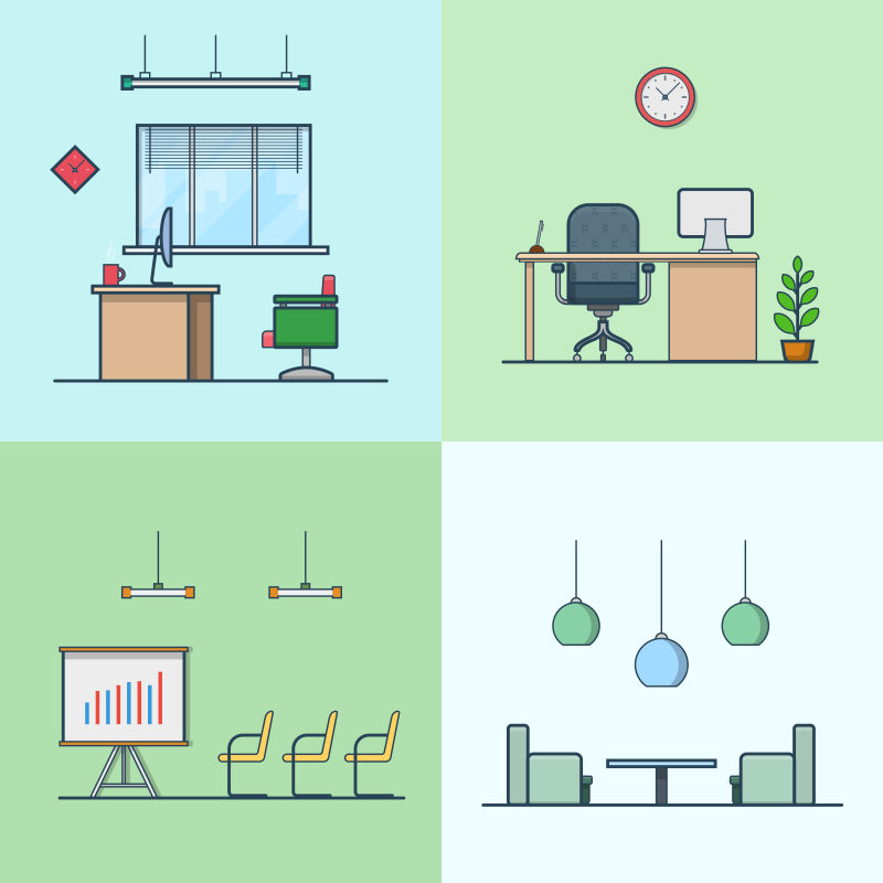 办公场所的矢量插图