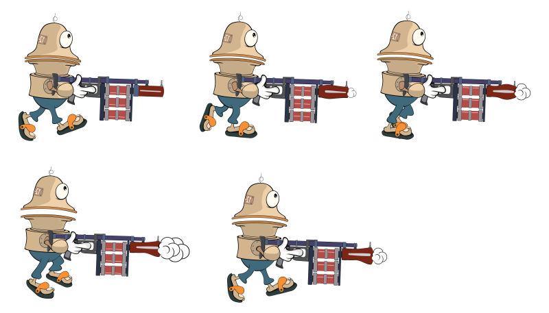 矢量拿机关枪的卡通机器人