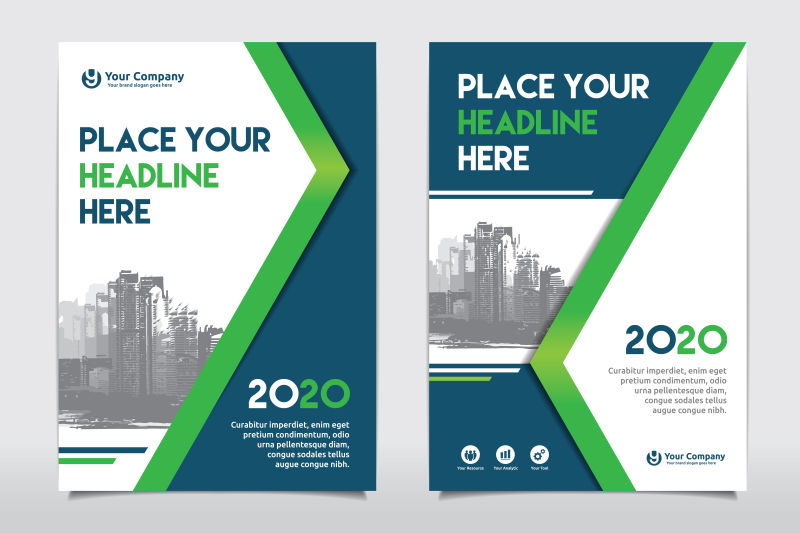 创意矢量绿色几何现代排版的文档封面设计