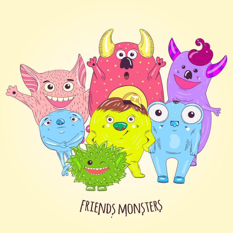 卡通的可爱怪物矢量插图