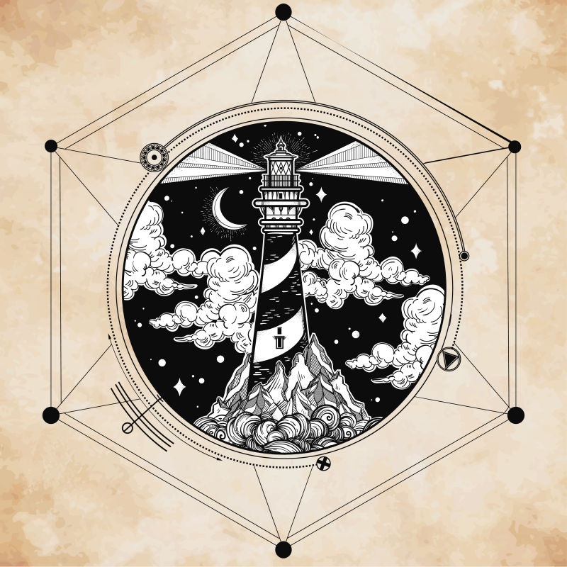 矢量的手绘灯塔