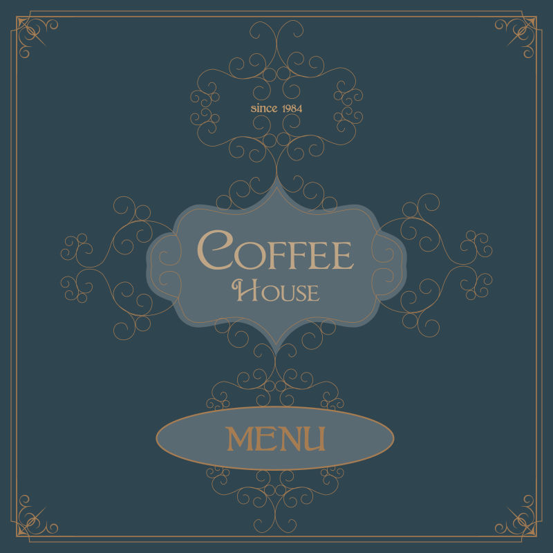 创意矢量花纹咖啡屋的复古设计