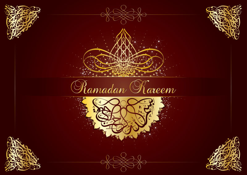 金色花纹装饰的开斋节庆典贺卡矢量背景