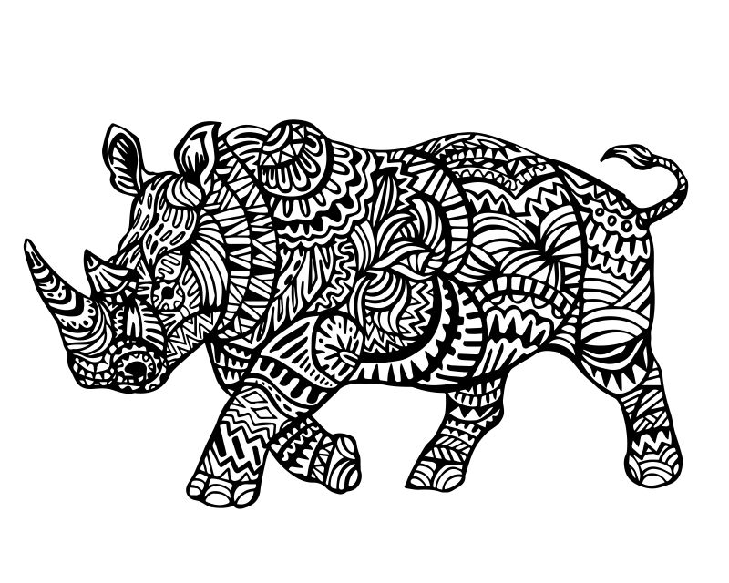 矢量犀牛传统图腾涂鸦设计