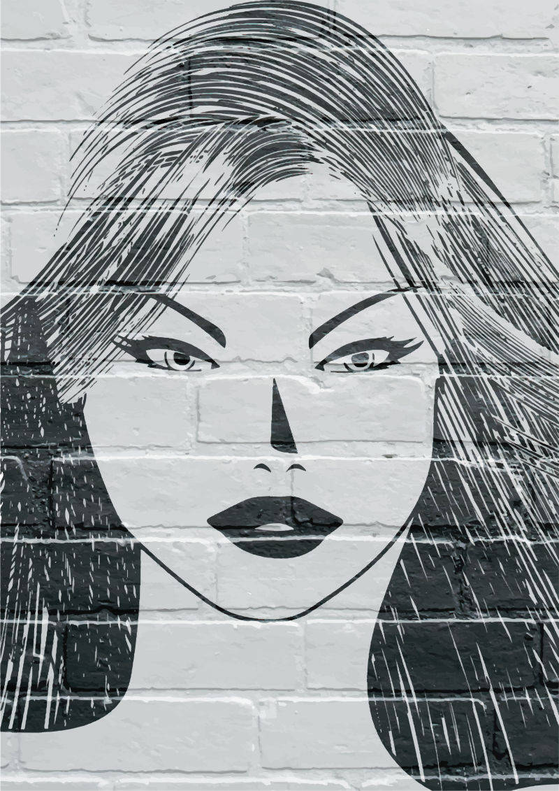 墙体上的美女肖像矢量插图