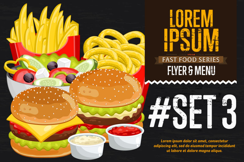 快餐店套餐矢量插图