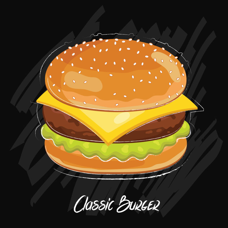 黑色背景下的汉堡矢量插图