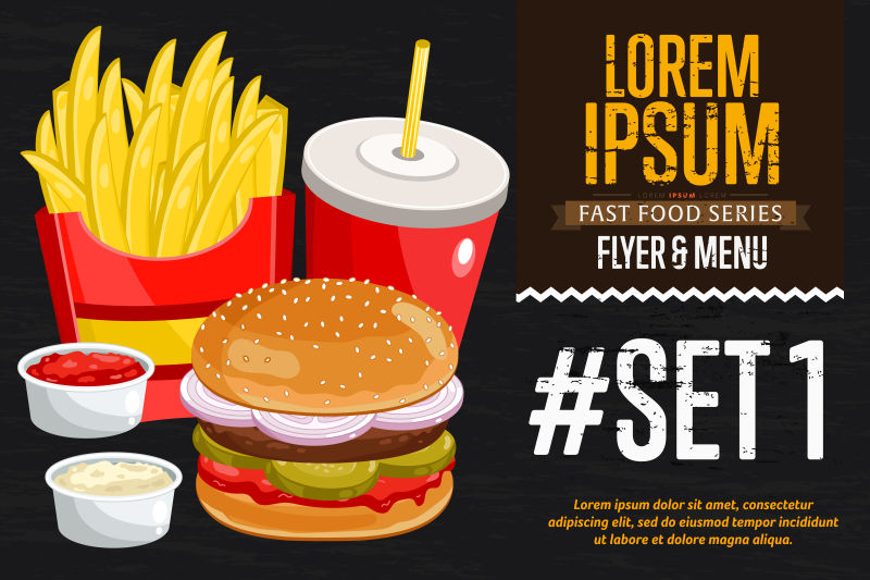 矢量的快餐店套餐食物