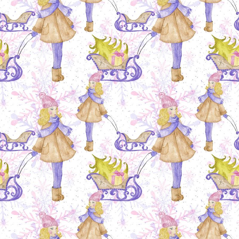 圣诞节女孩儿手绘背景