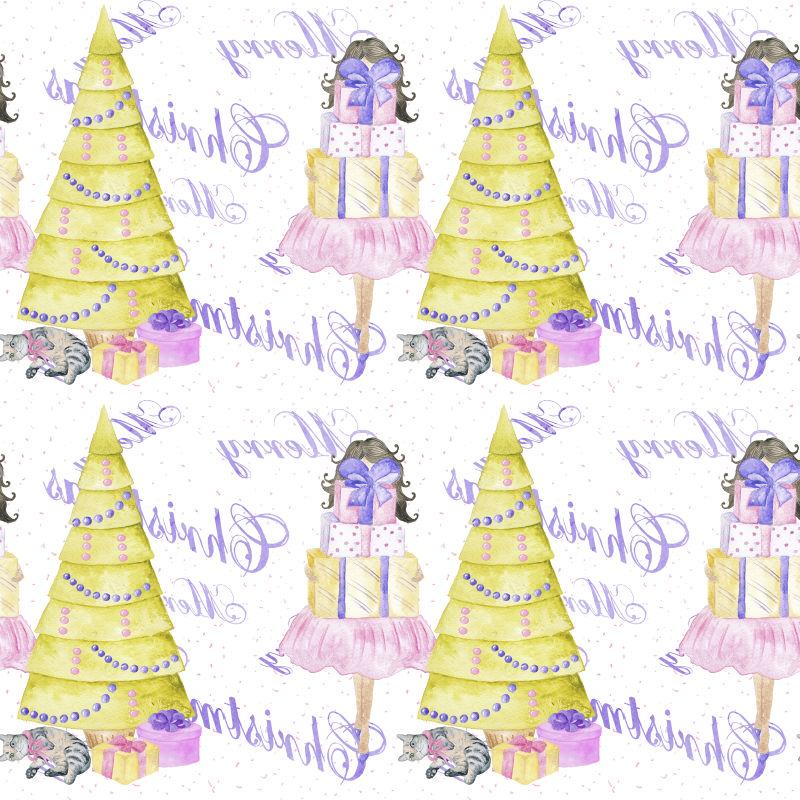 圣诞节手绘圣诞树礼盒背景
