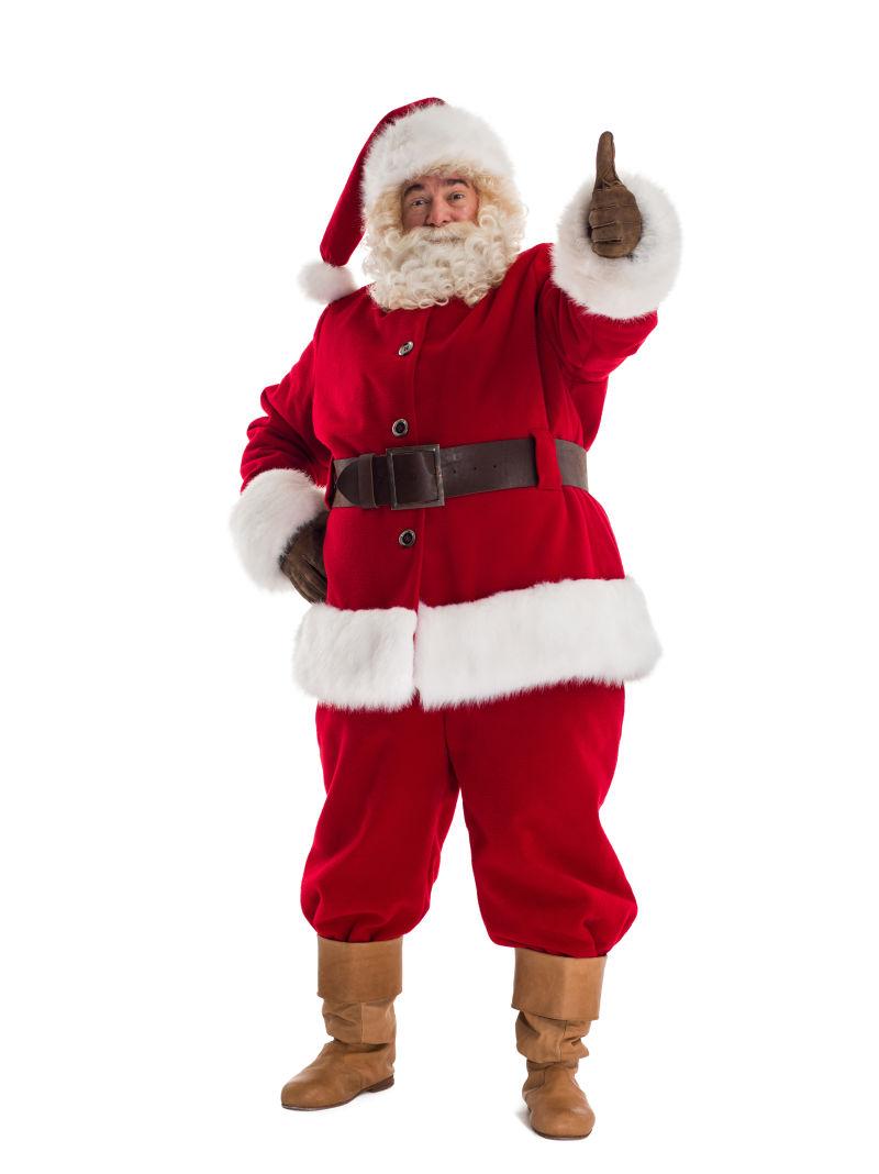 白色背景中竖起大拇指微笑的圣诞老人