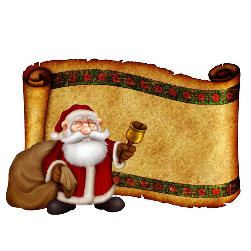 白色背景中的羊皮纸和圣诞老人