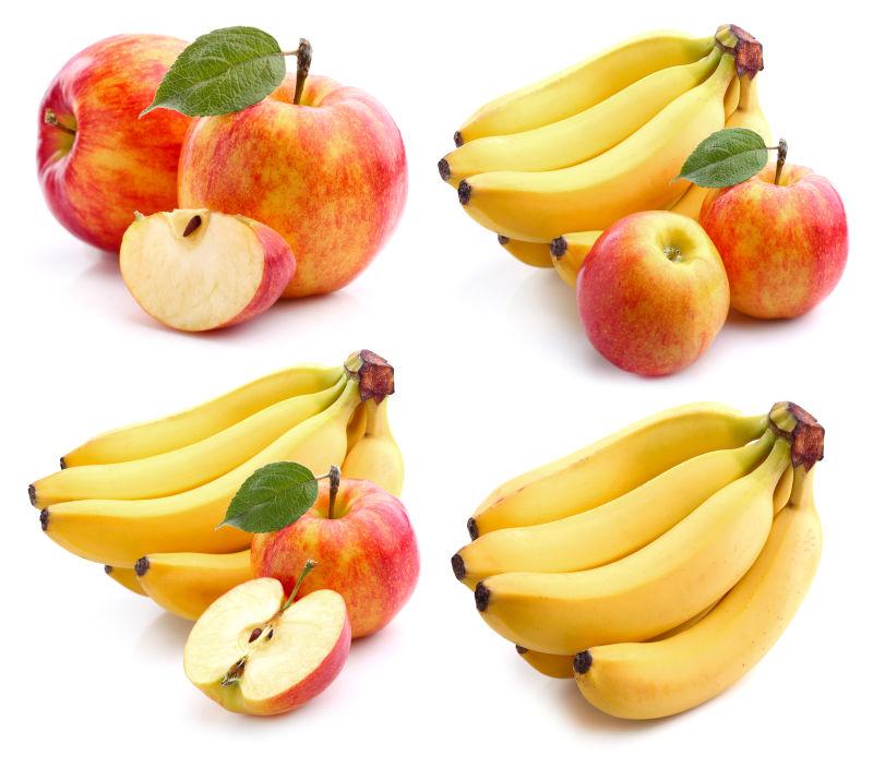 白色背景上的苹果香蕉
