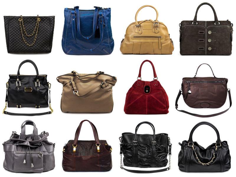 白色背景下一套多款式的女包