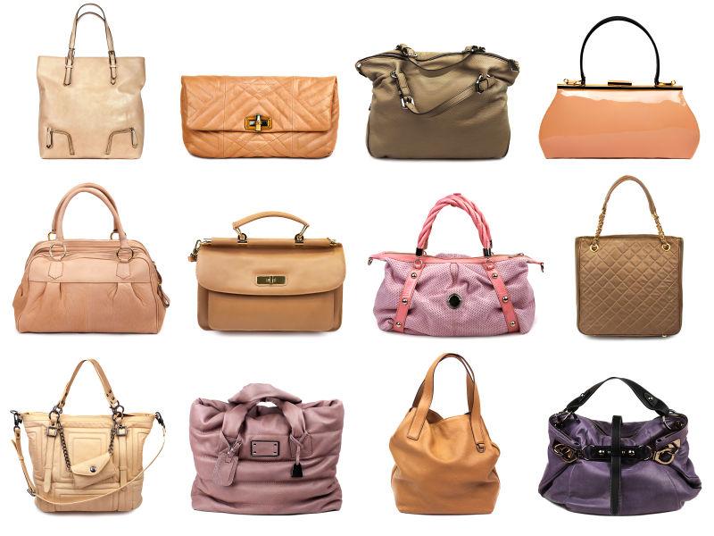 白色背景下的米棕色手提包