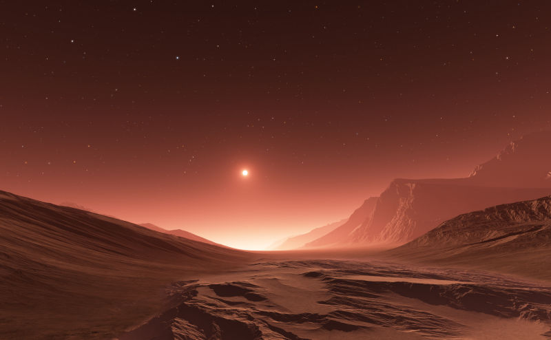 日落下的火星山脉
