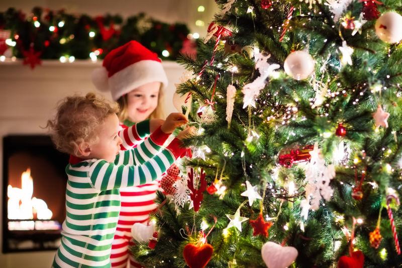 装饰圣诞树图片-小朋友们在客厅里的装饰圣诞树素材-高清图片-摄影照片-寻图免费打包下载