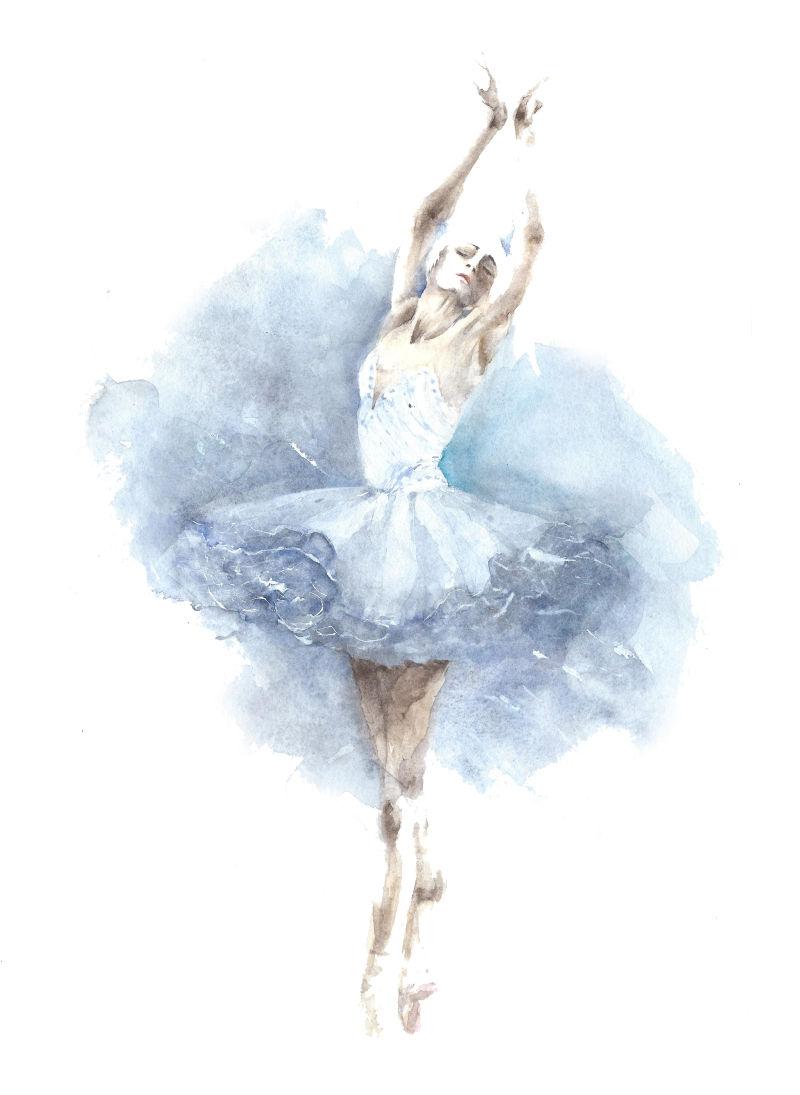 美丽的跳着芭蕾舞的女孩水彩画图片-白色背景下漂亮的芭蕾舞美女水彩画素材-高清图片-摄影照片-寻图免费打包下载