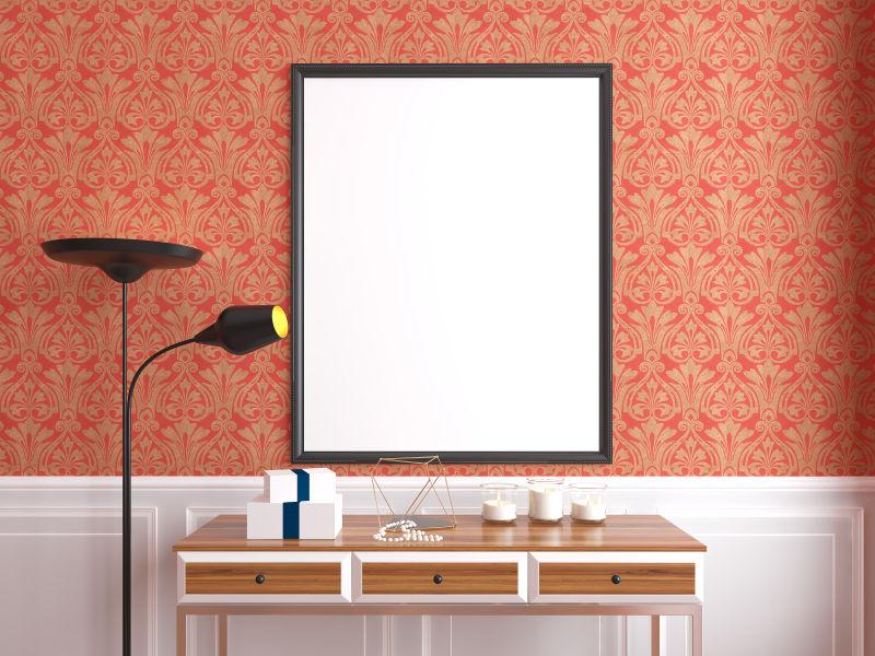 室内装饰墙壁上的空白相框