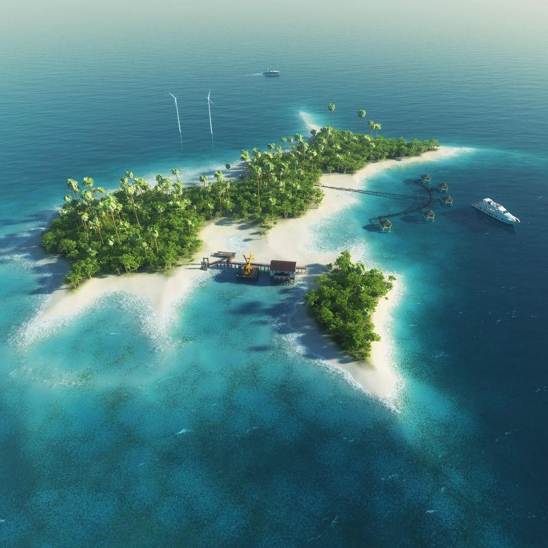 蓝色海洋上的热带岛屿