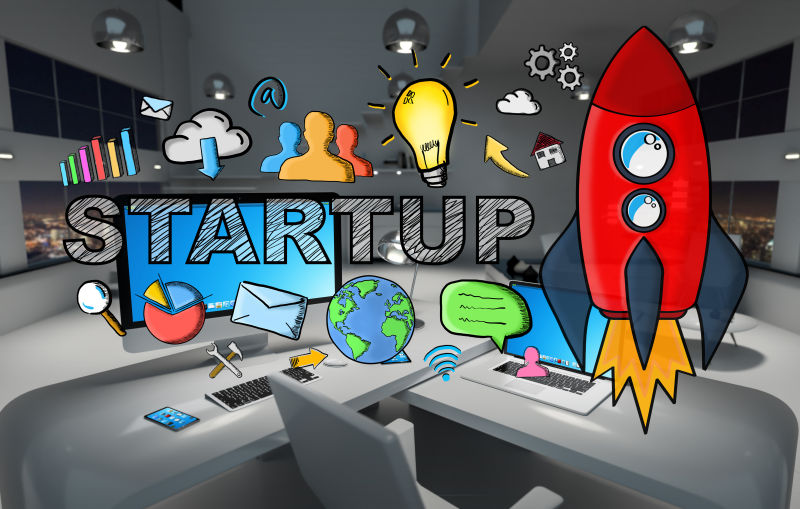 办公桌上的商业启动startup概念