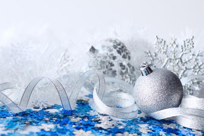 银蓝装饰圣诞贺卡