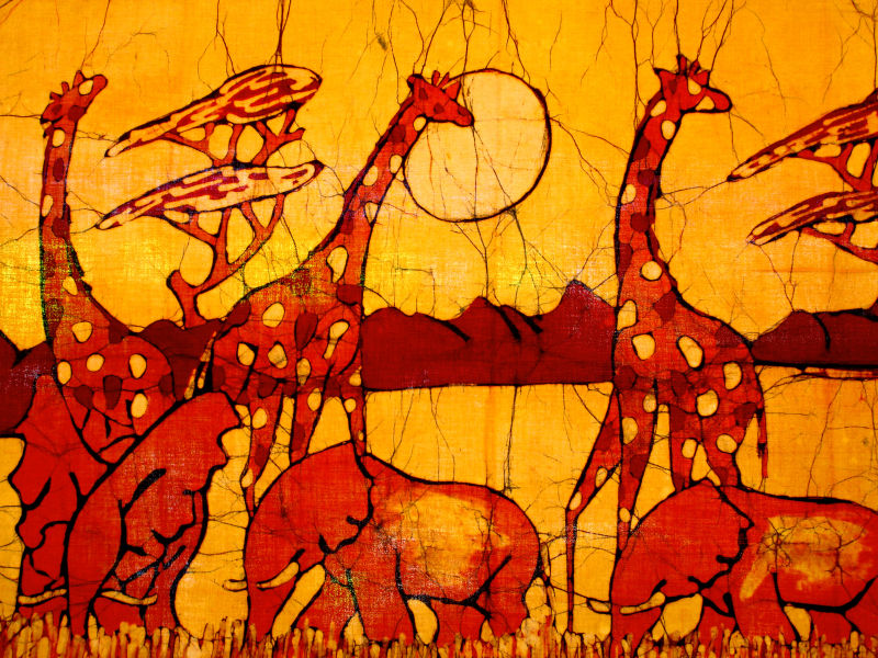 墙壁装饰长颈鹿和大象